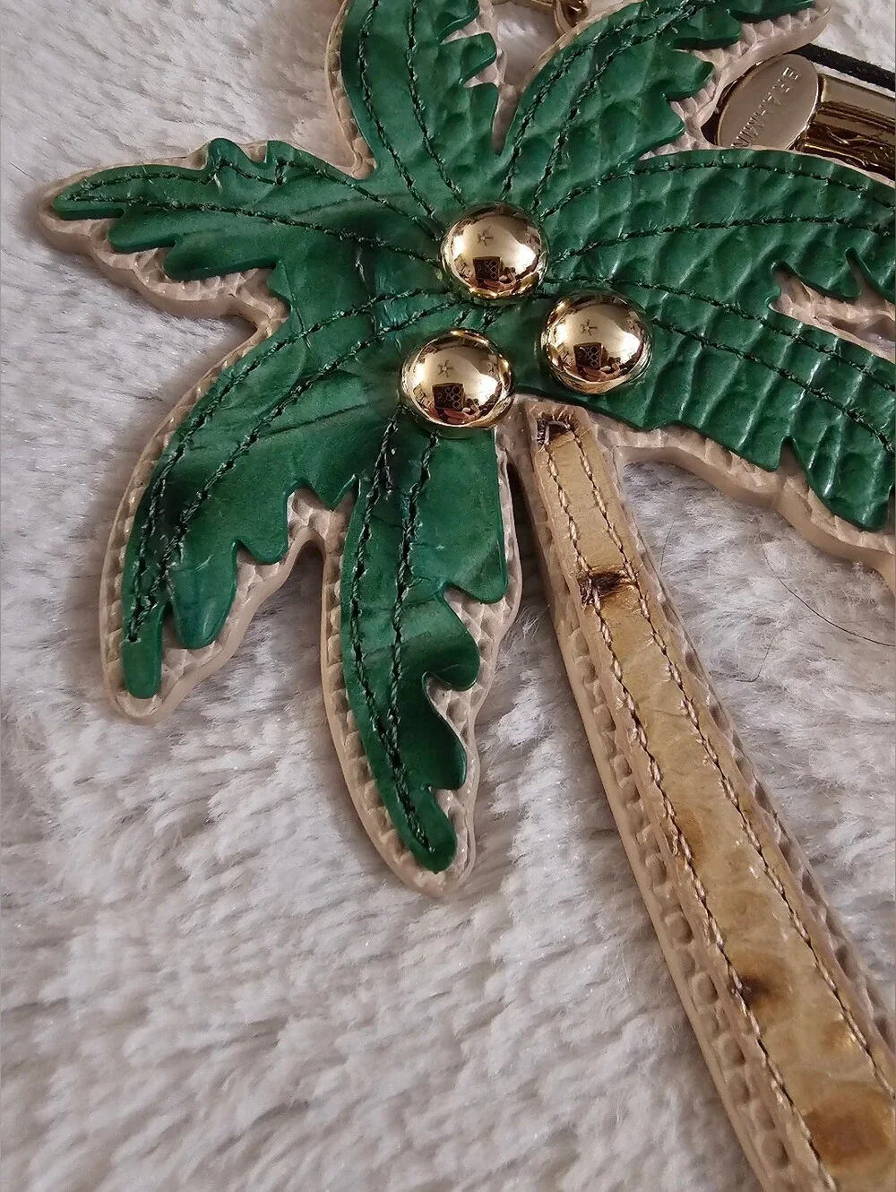 Brahmin Palm Tree Genuine Leather Bag Charm Keychain NWT Green Gold Cream